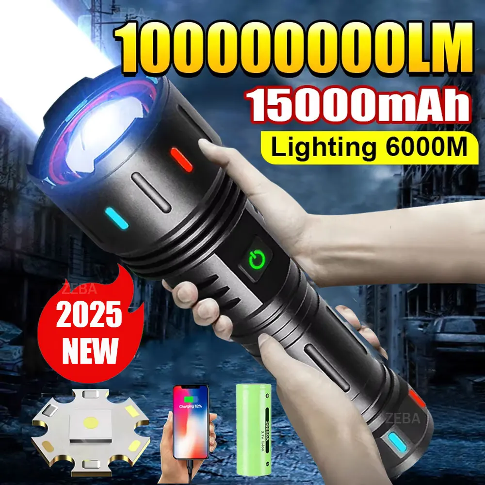 

High Power Led Flashlights White Laser High Lumen 10000000 Rechargeable Strong Light Tactical Lantern Camping Outdoor Torch