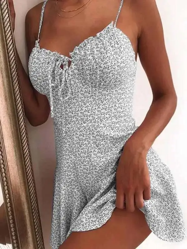Floral Print A Line Mini Dresses Sexy Lady Dating Camisole Strapless Backless Dress Boho Solid Beach Clothing Fashion Top