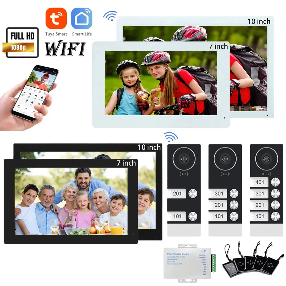 2/3/4 Multifamily 1080P TUYA Wi-Fi видеодомофон здание 7/10 дюймов монитор семейная система дверного звонка для квартиры многофункциональный вариант DIY