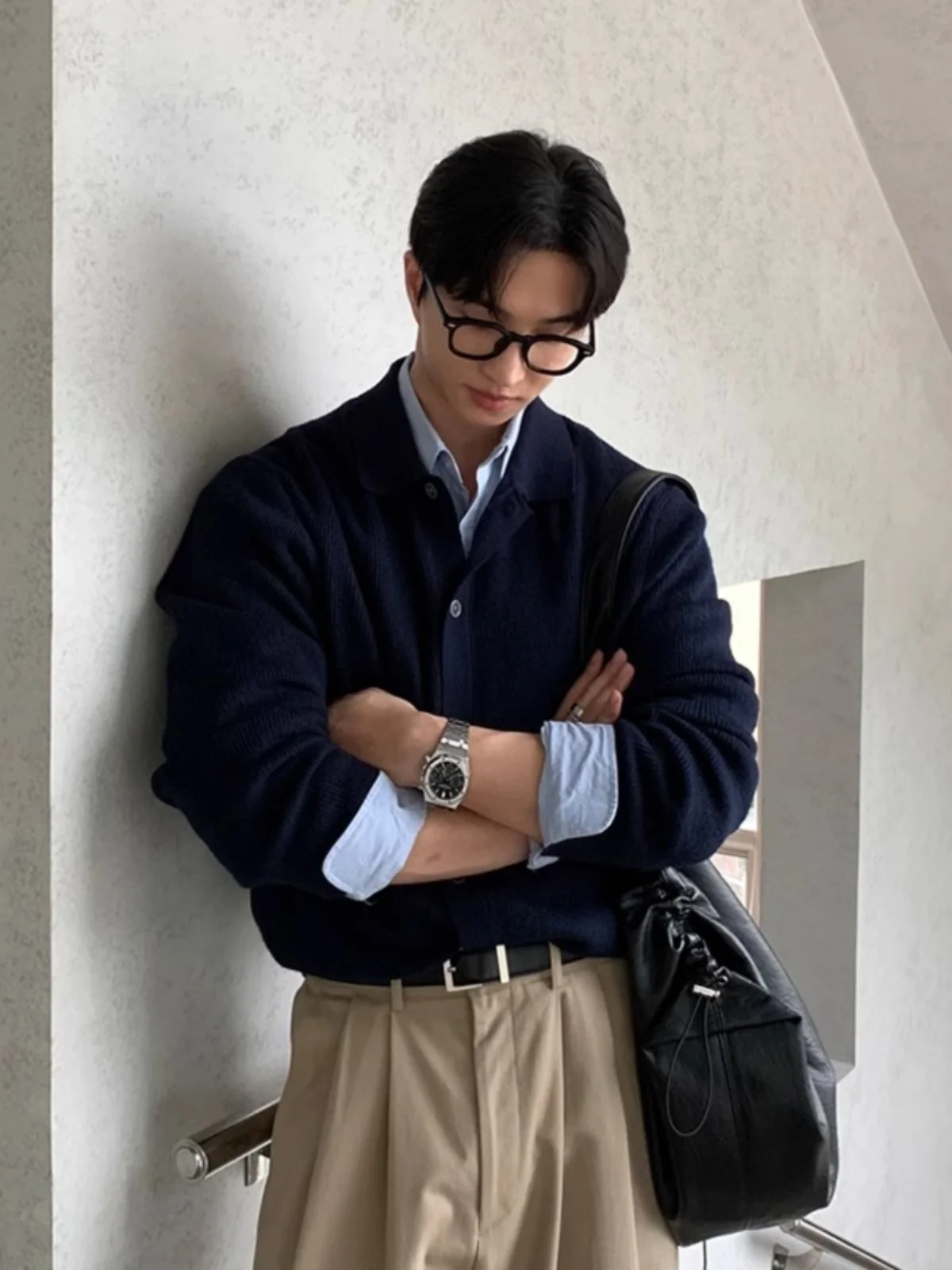 

2024 New Autumn Winter Loose Casual Versatile Knitwear Korean Trend Dongda Gate Sweater Turn-down Collar Open Cardigan