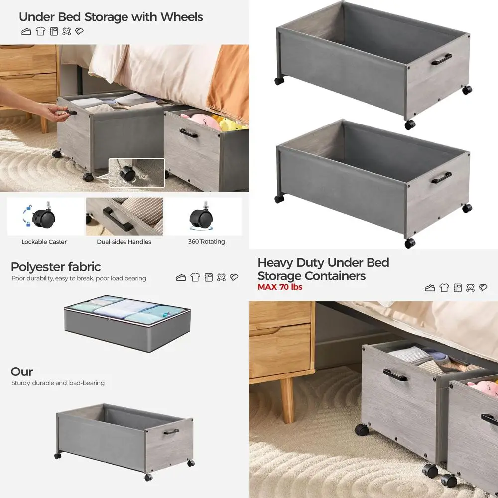 

Rolling 70L Wooden Underbed Storage Box with Wheels for Space-Saving Shoe Storage