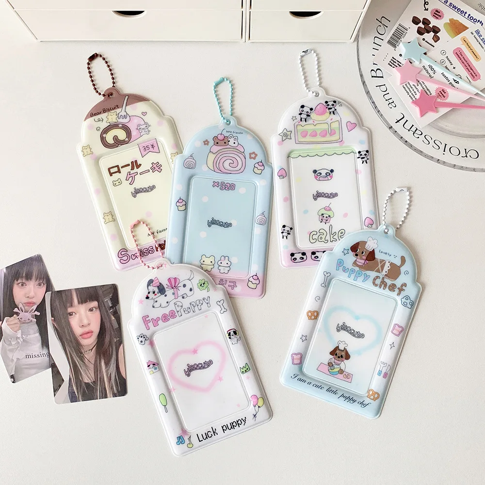 Portatarjetas transparente hueco de PVC con dibujos de animales, tarjetero de 3 pulgadas con forma de estrella para chica, persecución de fotos, bolsa para tarjetas colgante
