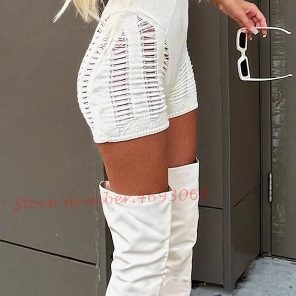 White Suede Thigh High Boots Women 2022 Outfit Elegant Pointy Toe Stiletto High Heels Trend Spring Sexy Side Zipper Long Boots