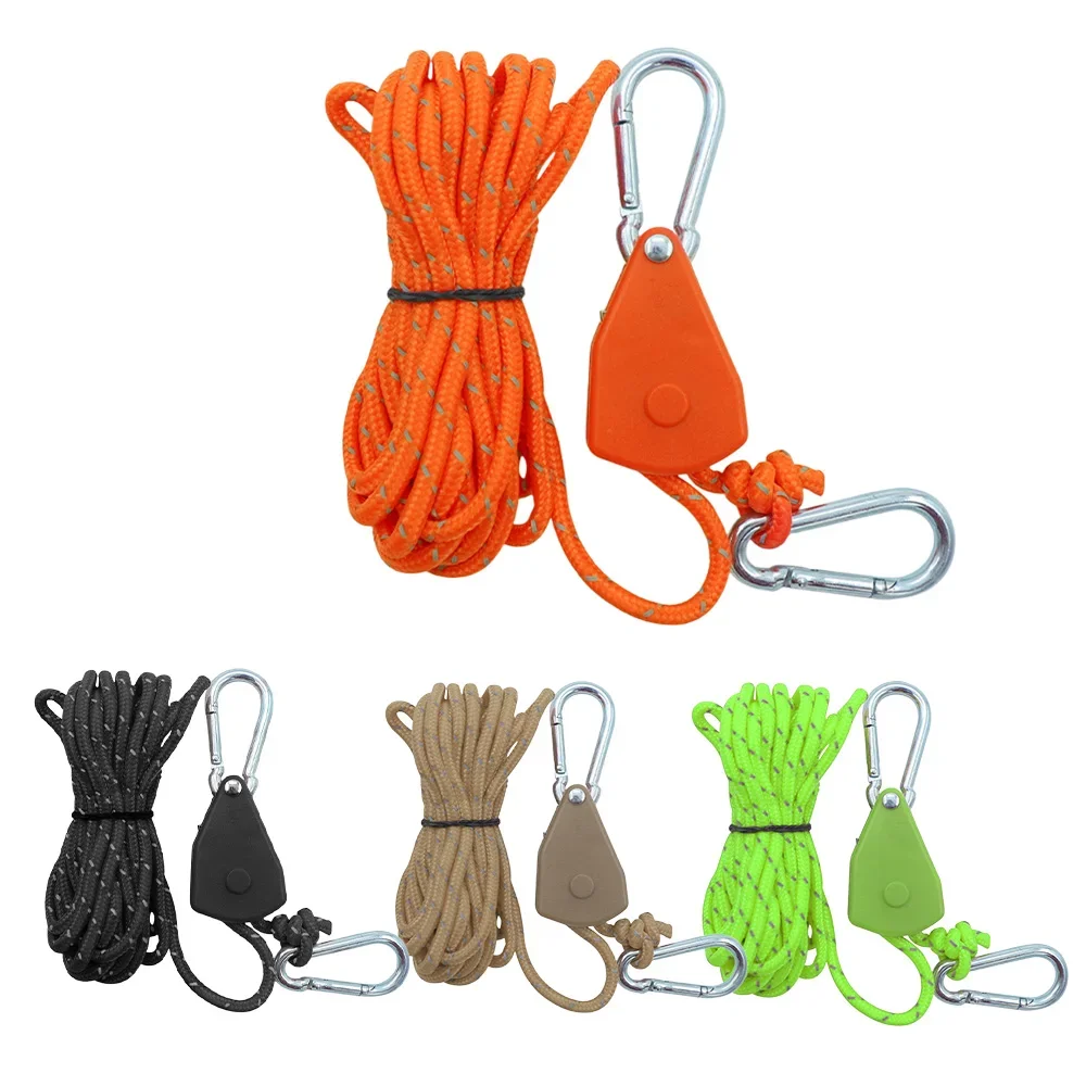 4/6/8pcs Reflective Camping Tent Rope Tie Down Fastener Fixed Buckle Pulley Tensioner Ratchet Hangers Awning Wind Rope Outdoor