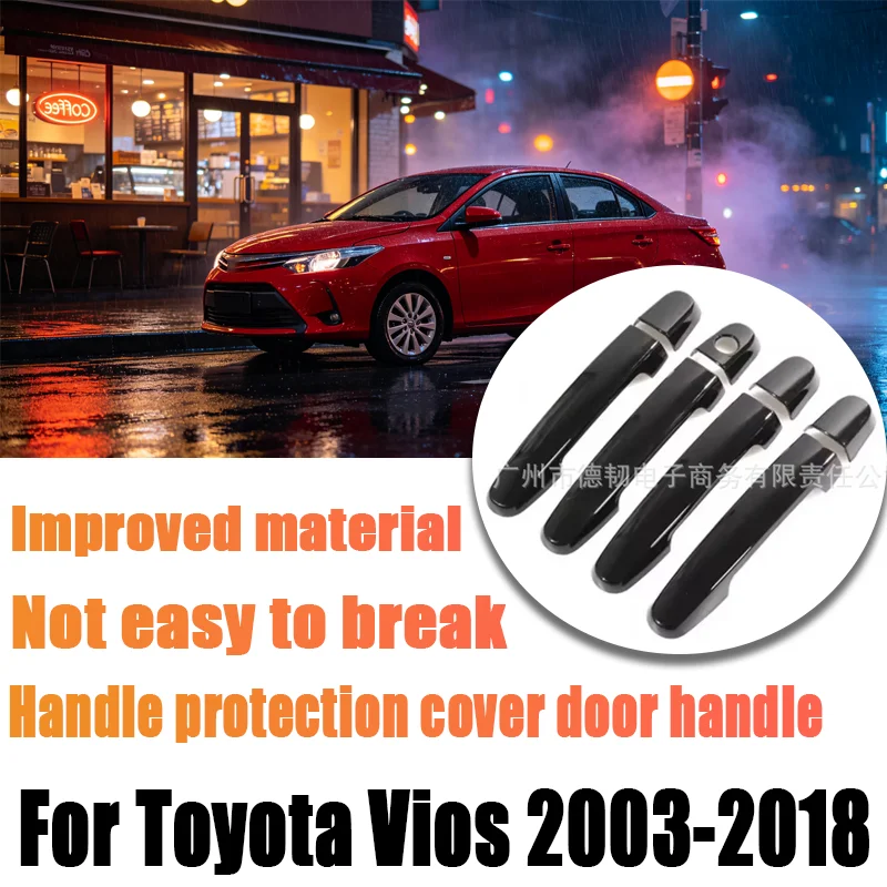 

For Toyota Vios 2003-2018 Glossy Black Door Handle Cover, Exterior Handle Trim Sticker, Car Decorative Accessory