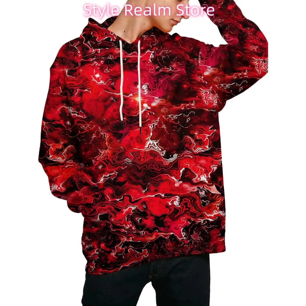 سويت شيرت بقلنسوة مطبوع ثلاثي الأبعاد للجنسين، بلوفر كاجوال بقلنسوة مع جيوب كبيرة