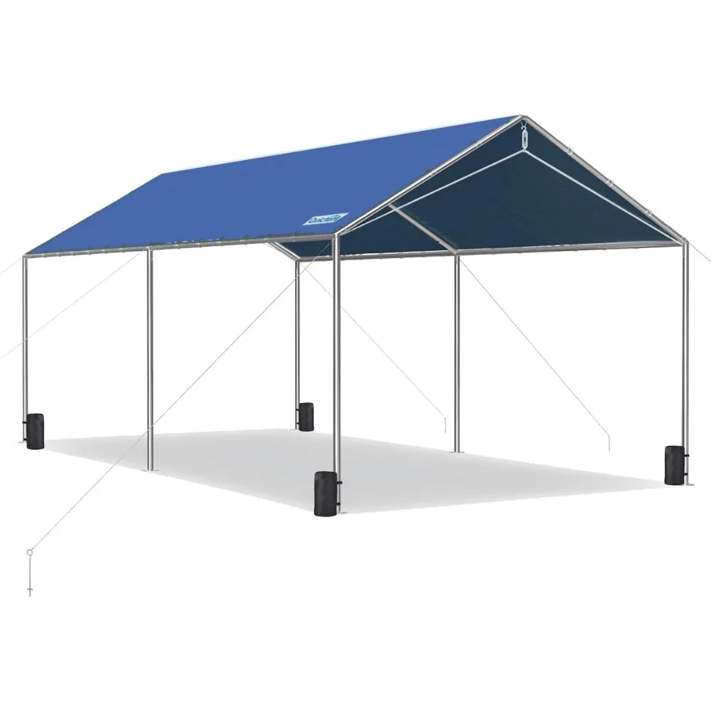 

10x20 ft Heavy Duty Car Canopy Galvanized Frame Carport Outdoor Party Tent Boat Shelter with 3 Reinforced Steel Cables - Blue