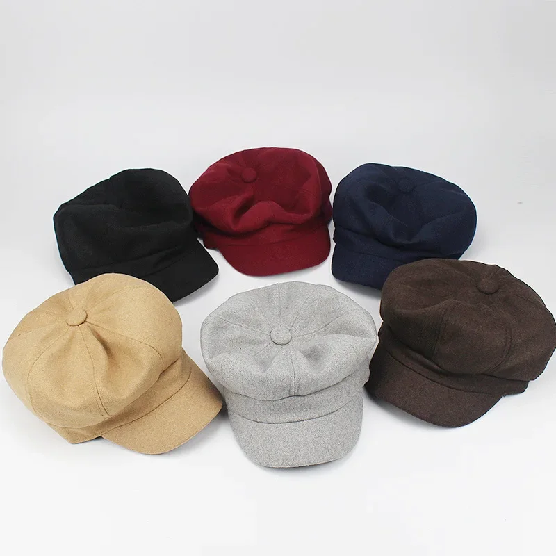 Women Girl Wool Newsboy Hats Cabbie Beret Paperboy Tweed Baker Boy Cap Vintage Outdoor Autumn Winter Spring Kpop Fashion Hotsale