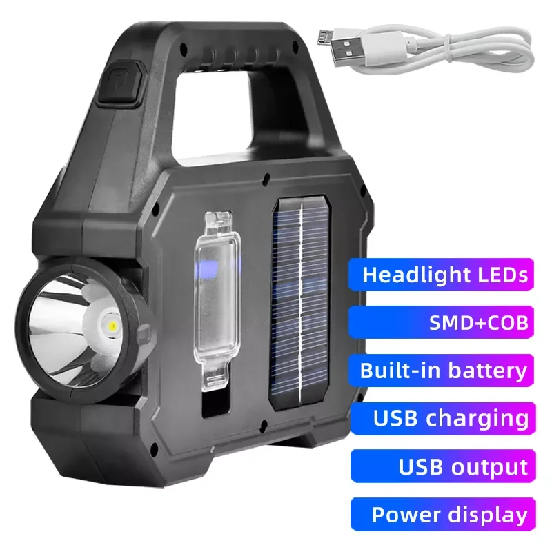 Imagem -02 - Super Brilhante Solar Led Lanterna de Acampamento com Cob Luzes de Trabalho Usb Recarregável Handheld Modos Solar Alimentado Lanternas Novo