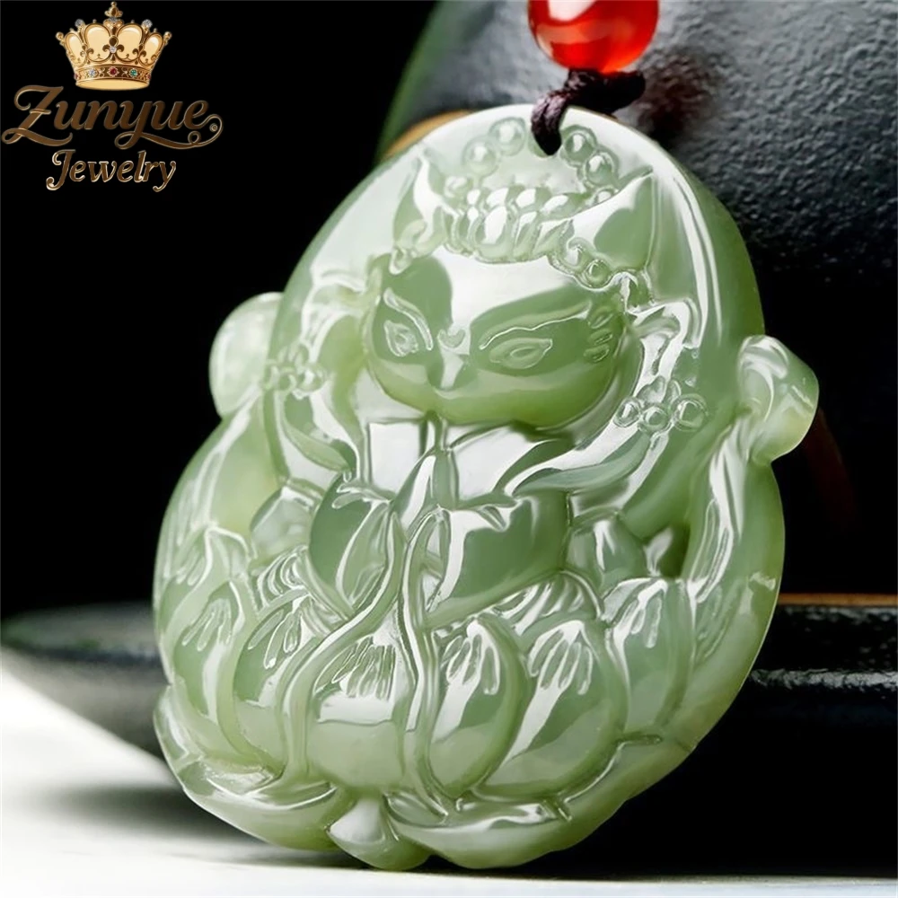 

Natural Hetian Green And White Jade Nine-Tailed Fox Pendant Luxury Quality Jewelry Fashion Jewelry Charms Exquisite Elegant Gift