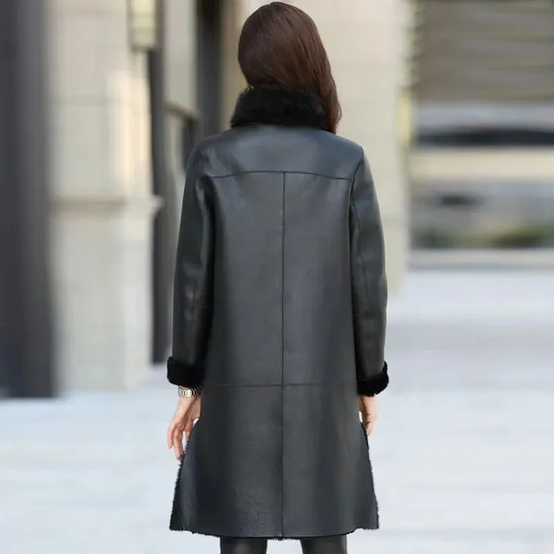 2023 Winter New Thickened Warm Imitation Sheep Fur One Piece Women\'s Coat Mink Wool Whole Mink High Cargo Medium Length Coat New