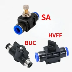 BUC HVFF SA 4 6 8 10 12 14mm OD Tube Push To Connect Pneumatic Fitting Hand Turn Switch Manual Current-limiting Ball Valve
