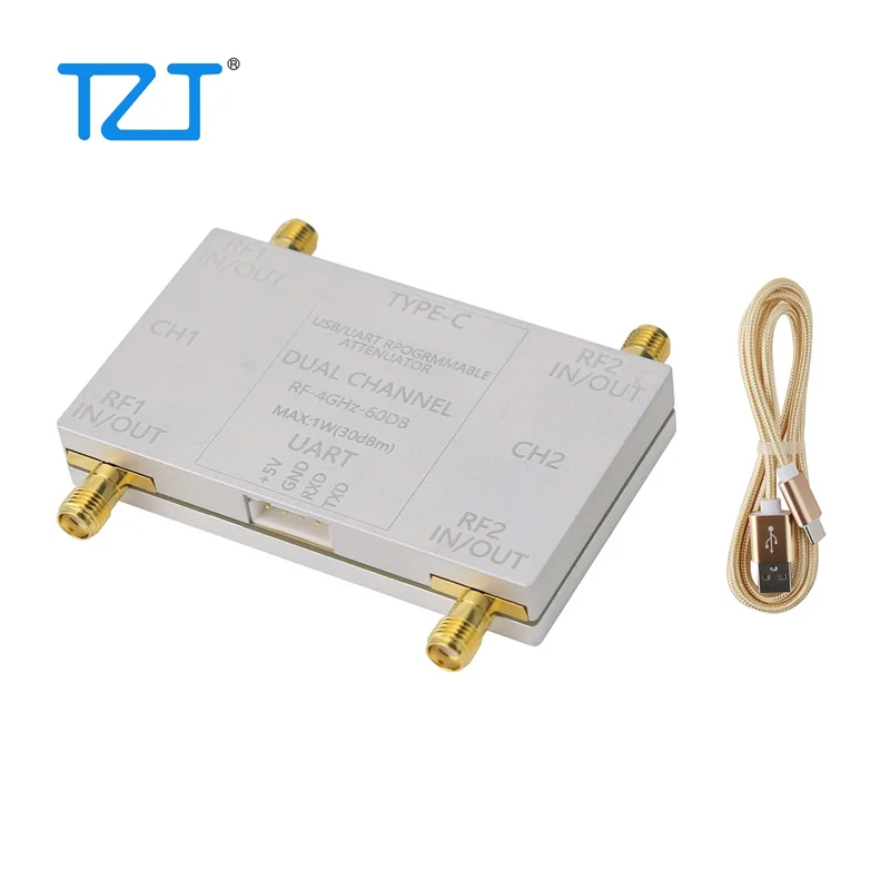 TZT RF-4GHz-60DB Dual Channel Programmable Attenuator RF Attenuator (Main Unit + Type-C Cable) for PC