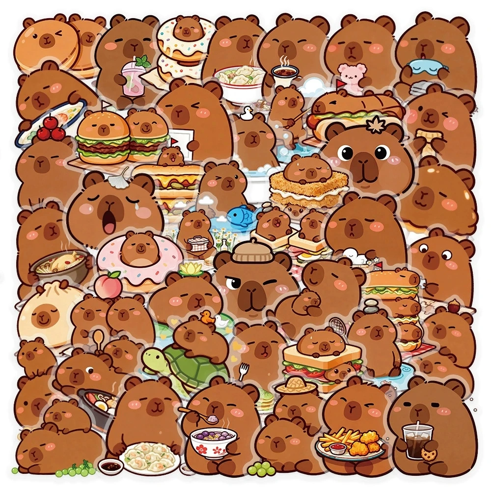 50 Pcs Capybara Stickers Cute Cartoon PET Transparent Waterproof Decals for Phone Laptop Journal Gift