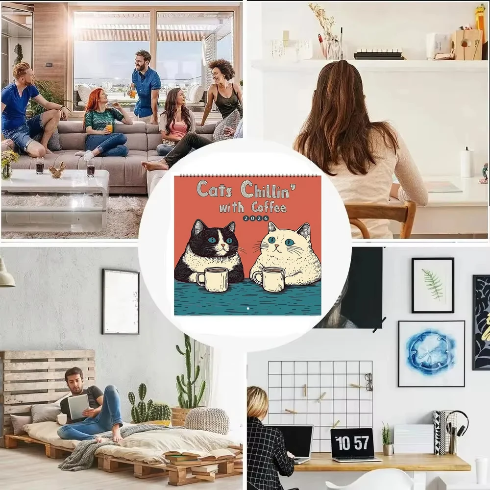 Funny Wall Calendar 2026 12-month Hangable Cats Design Family Schedule Planner Organizer Calendar for Bedroom Home Office Decor