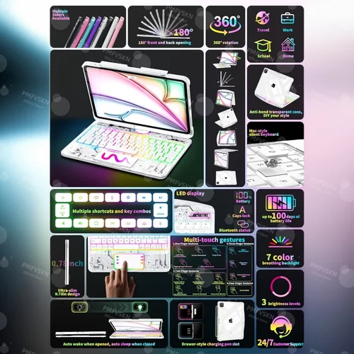 Imagen 2 del producto 360 °   Teclado mágico giratorio para iPad Pro 11 2024 2022 Air 4 5 6 7 para iPad 12,9 13 10ta generación 11a A16 2025 6a 5a 4a generación