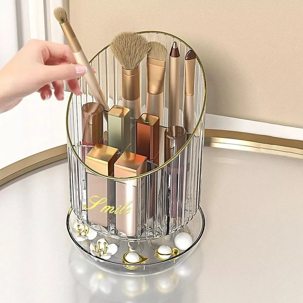 New PET Makeup Brush Holder 360° Rotating High Capacity Makeup Brush Bucket Clear Multi Partition Pen Holder Classroom