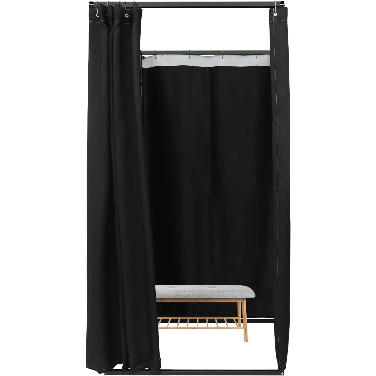 Portable Removable Black Clothing Store Fitting Room, Movable Privacy Changing Booth With Shading Curtain for Boutique Retail Shop