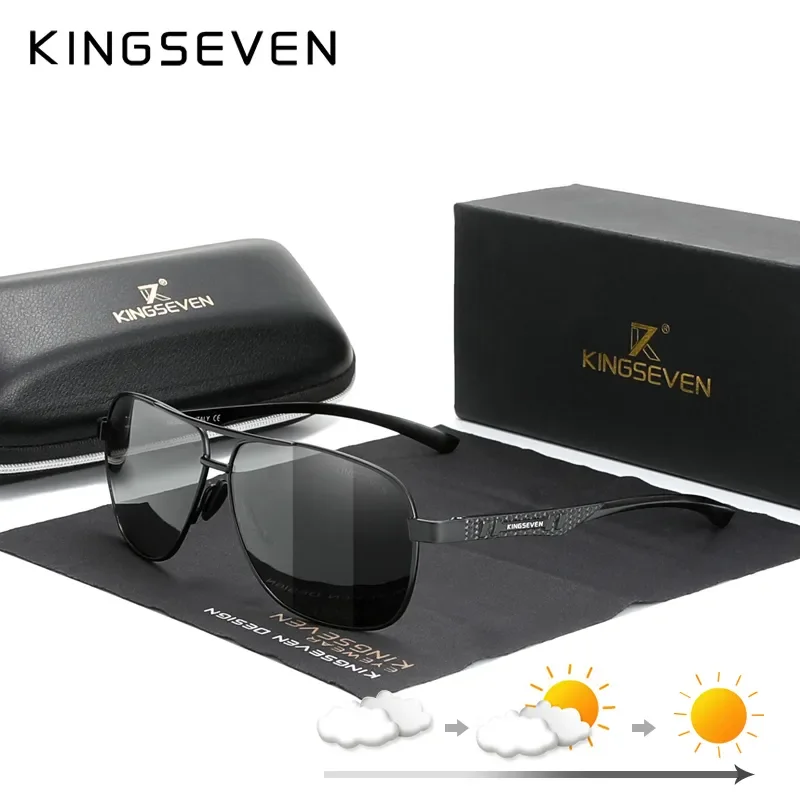 KINGSEVEN New Photochromic Sunglasses For Men Aluminum Polarized UV400 Male  Fashion Sun Glasses Women Eyewear Oculos de sol