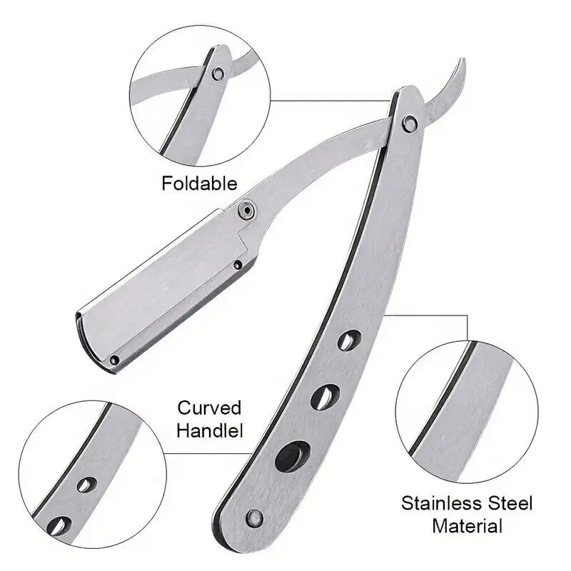 Vintage Razor Stainless Steel Folding Blade Holder Men's Facial Fit Razor Hairdresser's Shaving Tool