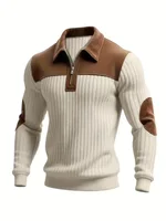 2026 Spring and Autumn European Men's Outdoor Casual Button-up Stand-Up Collar Loose Corduroy Color-Blocked Sports Sweatshirt 6