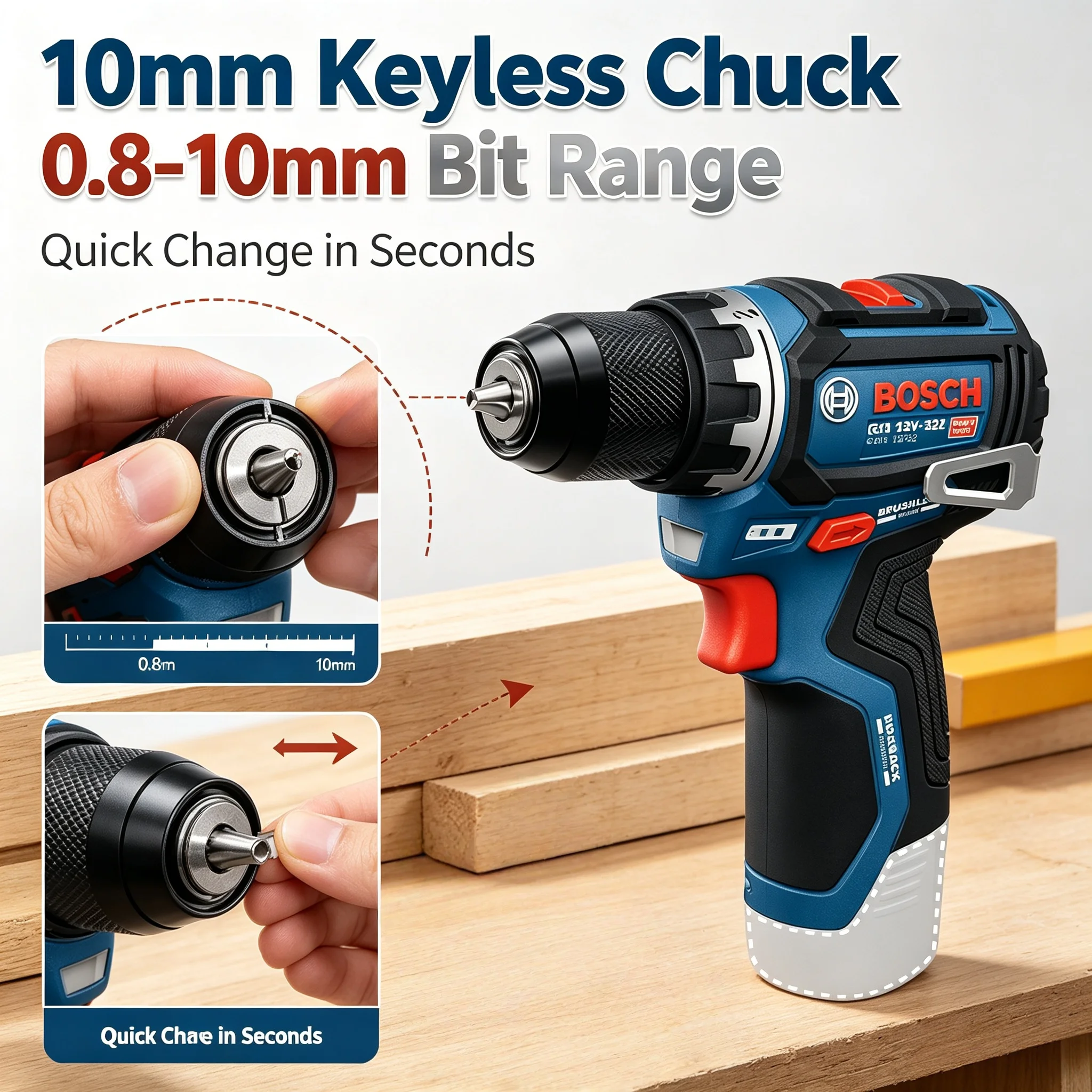 Bosch Professional GSR 12V-32 Brushless Cordless Drill 32Nm Dual Speed Driver Power Tool for Wood Metal DIY Repair