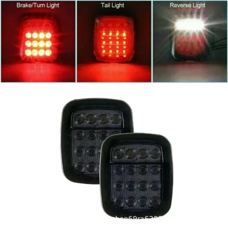 New for 2pcs Smoke LED Tail Lights with Backup, Brake, Reverse Lamp for Jeep Wrangler TJ  YJ  CJ