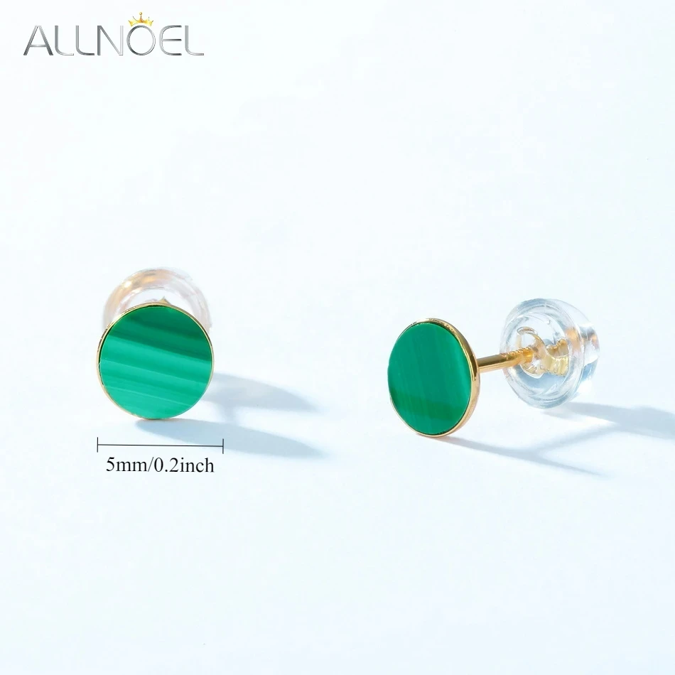 

ALLNOEL Natural Green Malachite 925 Sterling Sliver Stud Earrings For Women Triangle Round Simple Style Daily Fine Jewelry Gifts