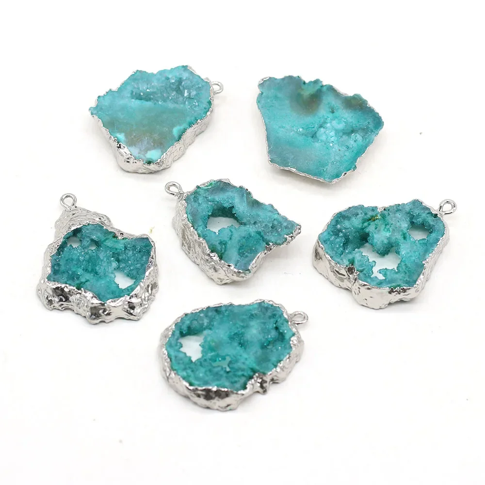 Natural Stone Druzy Irregular Pendant 20-30mm Silver Color Plated Edge Crystal Druzy Charm for DIY Jewelry Making Accessories