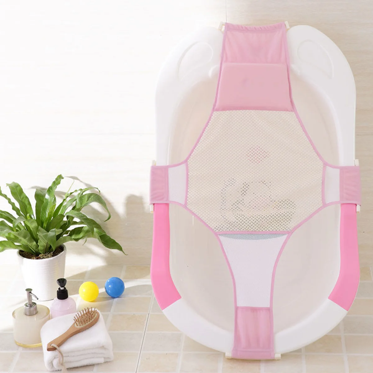 

1pc Baby Bath Seat Support Infant Shower Mesh Anti-Slip Adjustable Bath Bed High Flexible Sturdy Pp Buckle Easy Install