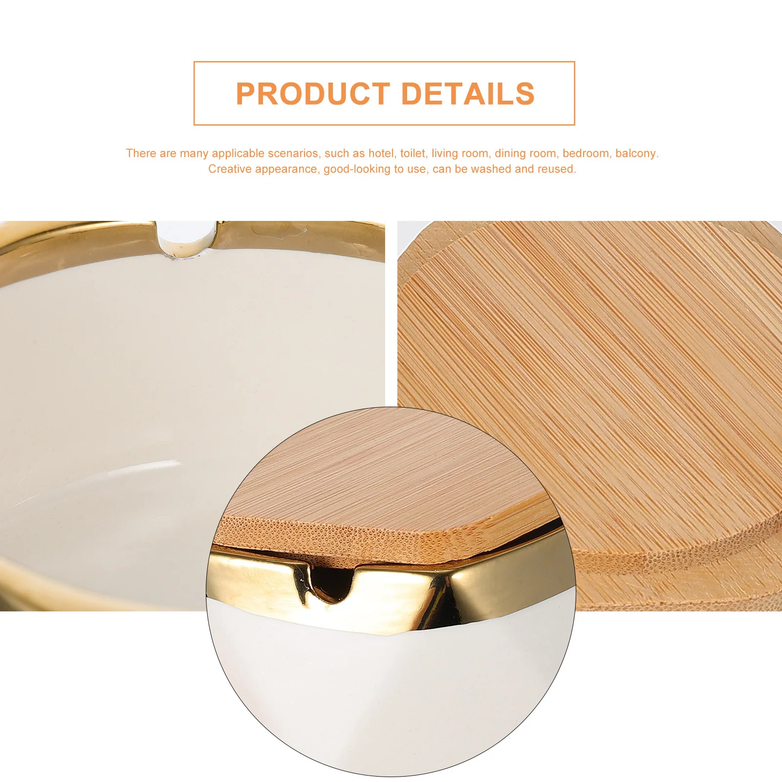 

1pc Ceramic Ashtray With Bamboo Lid Vintage Design Large Capacity Washable For Home Hotel Office Decor Multi-Function