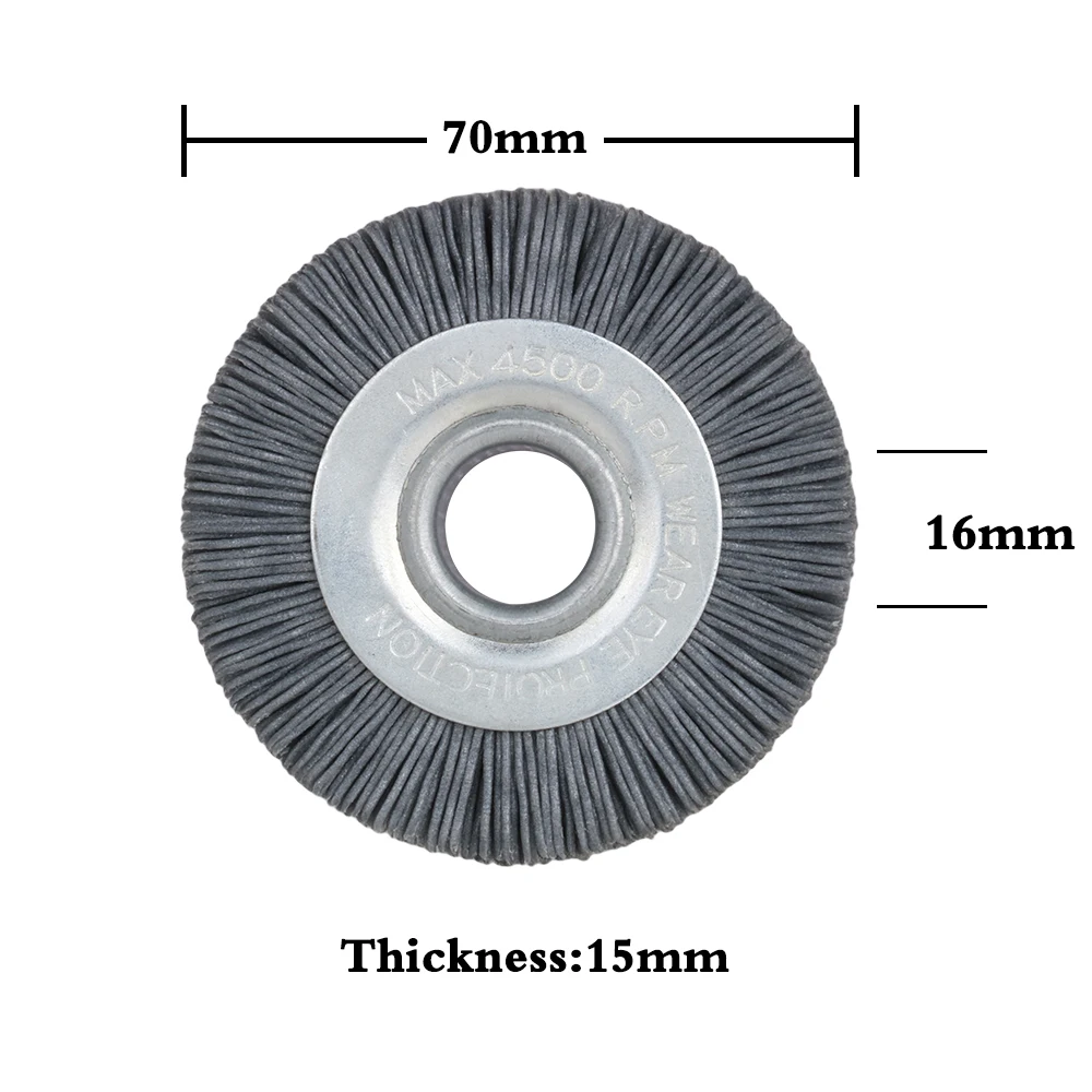 Escova de roda de nylon 70mm, furo 16mm para móveis de madeira, polimento de metal, moedor de escova de fio abrasivo 180 #