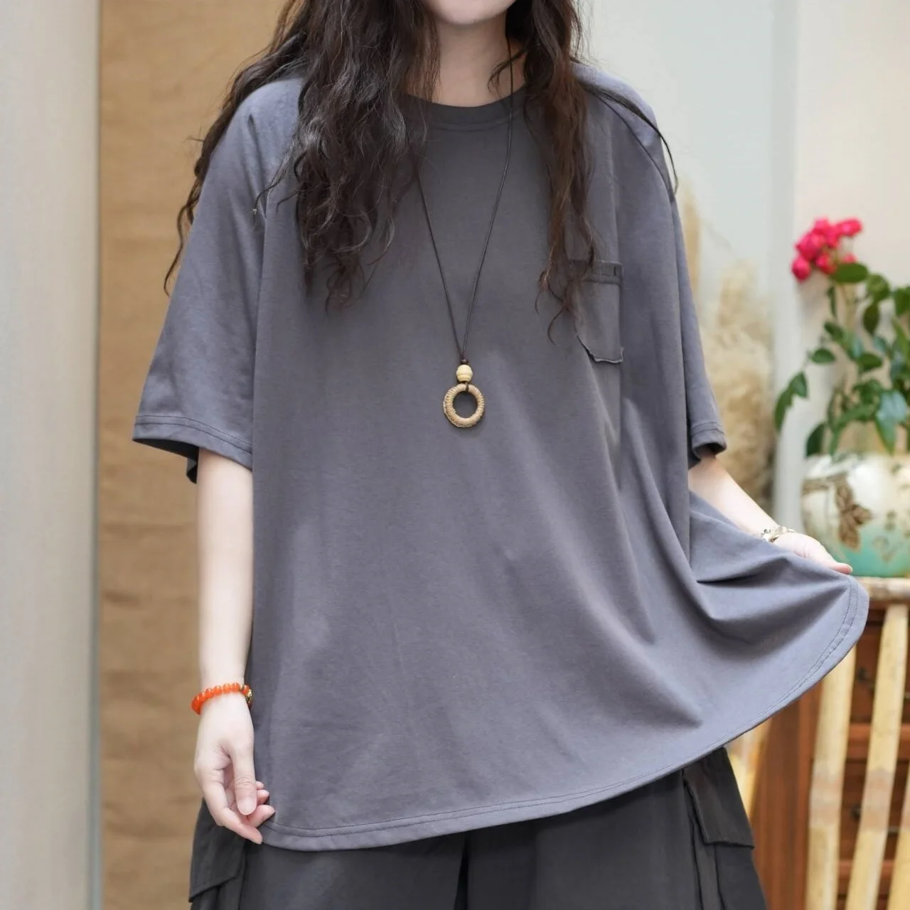 

Loose Short-sleeve T-shirt Women New Summer Round-neck Solid Color Top XY274