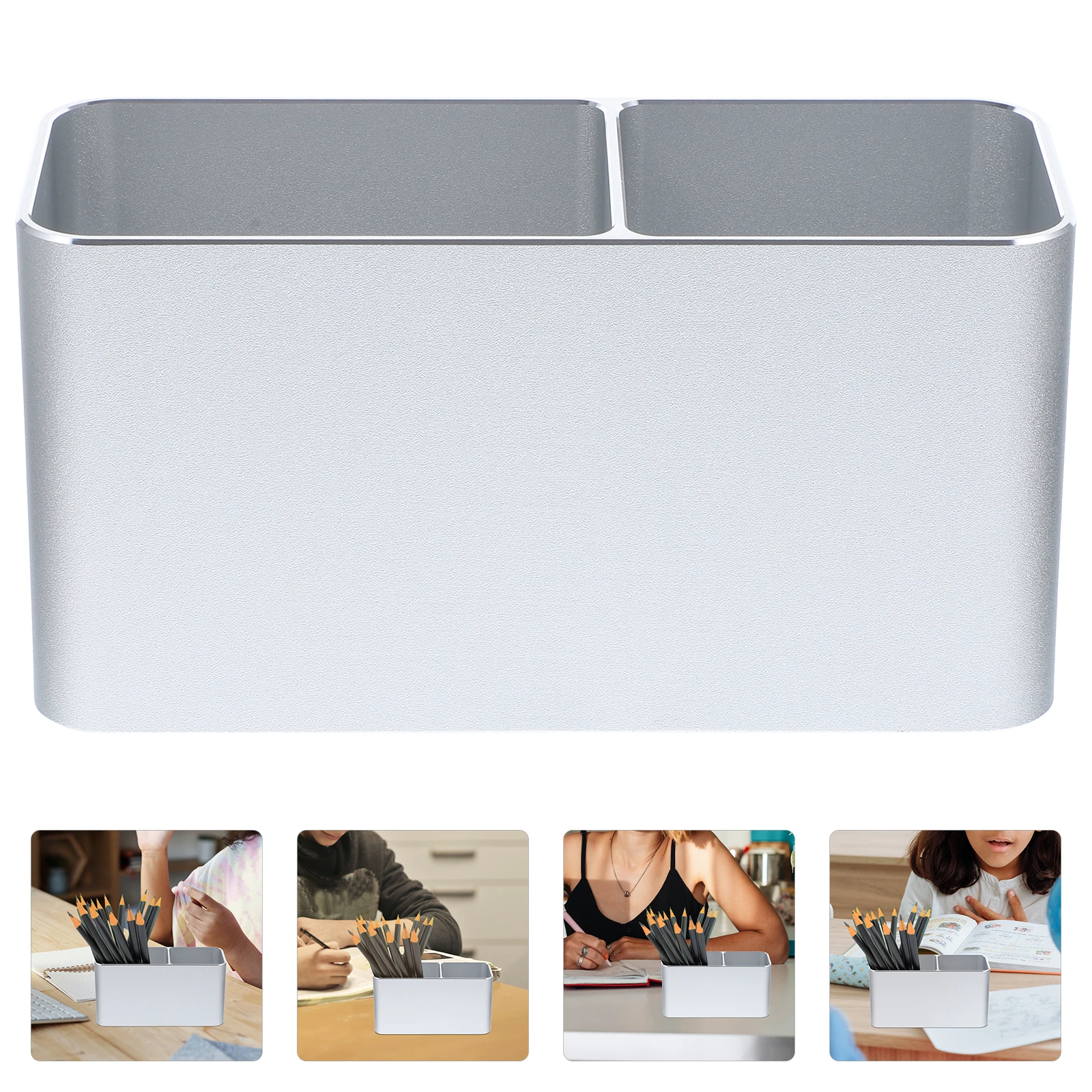 

Decorative Double Grid Holder Desktop Storage Box Multi-Function Pencil Organizer Household Pen Container Metal Pen Holder