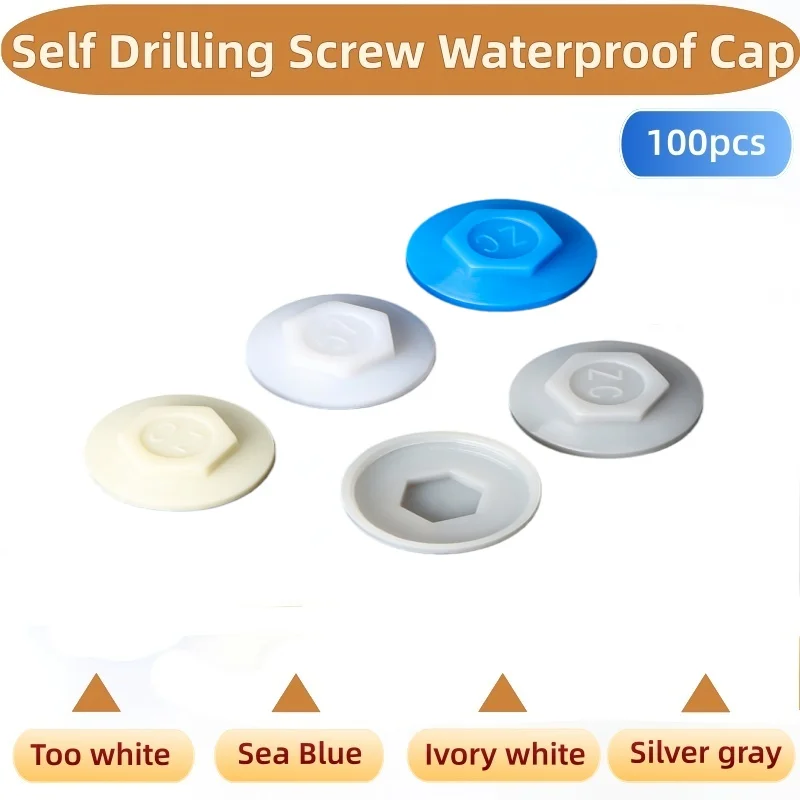 100pcs M5.2 Hexagon Drill Tail Screw Waterproof Cap Dovetail Nail Cap Color Steel Tile Fixing Nail Plastic Protective Cover