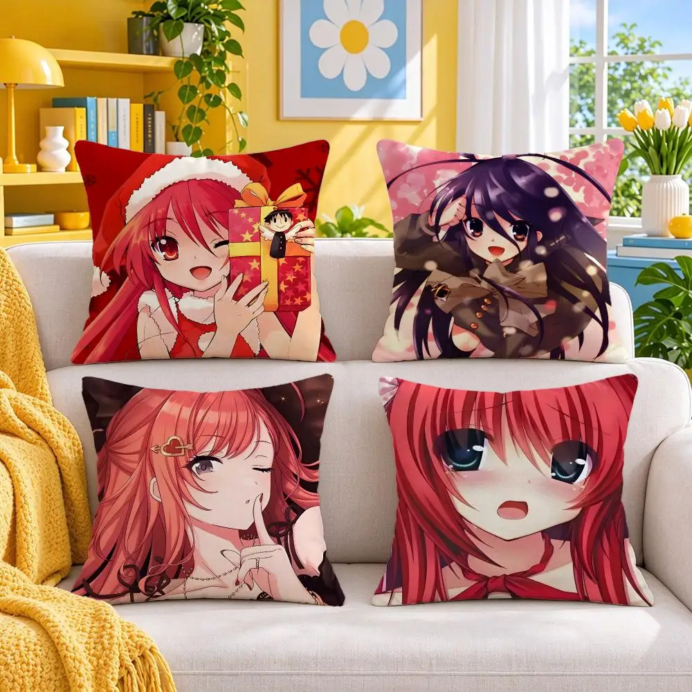 anime Shakugan no Shana Cushion Cover Throw Pillow Short Plush Fresh Bright Cushion for Bedroom Sofa Ornament Present Gift