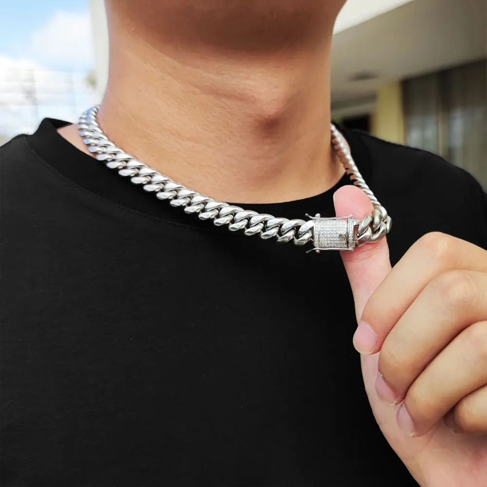 Hip Hop Jewelry 6/8/10/12/14/16/18MM Width Cuban Chain Stainless Steel Miami Men‘s Pvd Plated Cuban Link Necklace 7-26