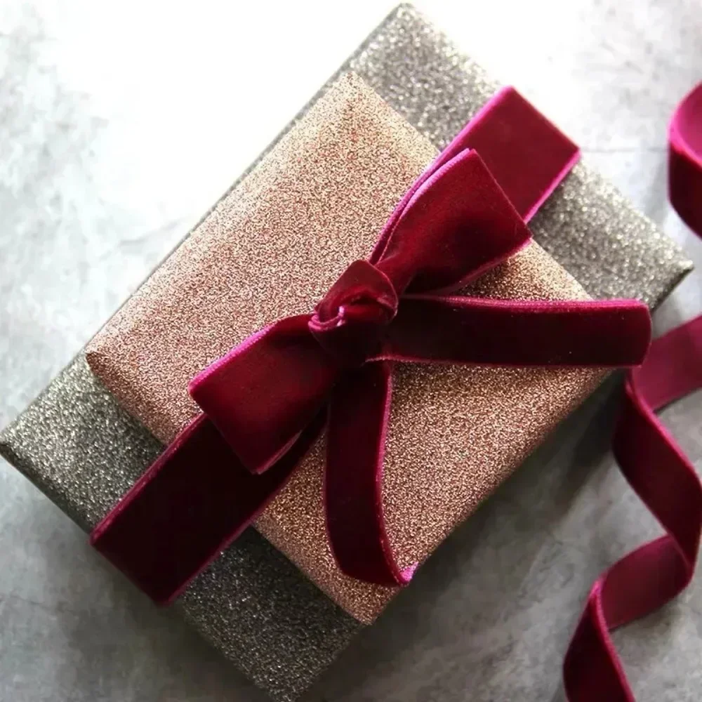 5Yards Wine Red Double-sided Velvet Ribbon Velvet Flocking Ribbon Diy Handmade Bow Bouquet Packaging Gifts Christmas Decoration