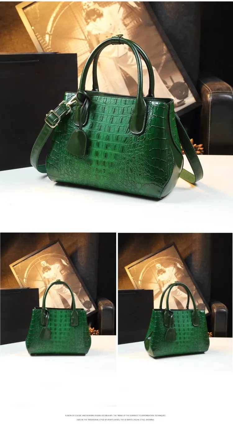 Luxury Fashion Genuine Leather Women\'s Handbags Crocodile Pattern Lady Shoulder Messenger Bag Portable Tote Bags 2023 New