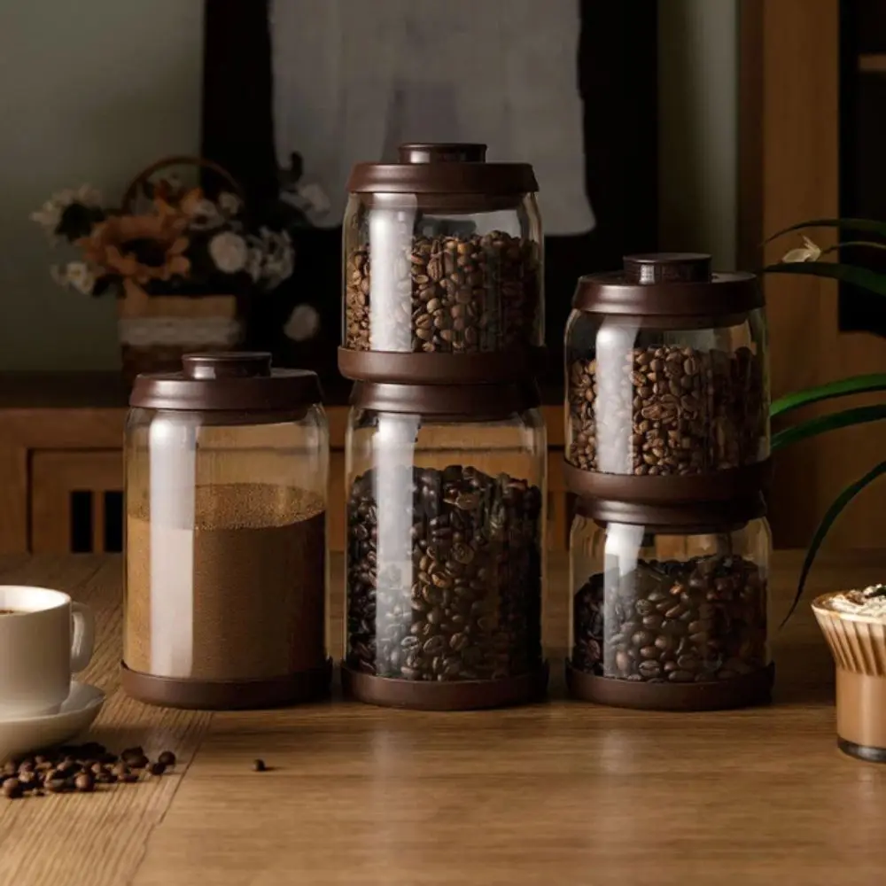 

Press-type Airtight Coffee Canister Glass Silicone Cover Beans Storage Container Multifunction with Check Valve Food Storage Box