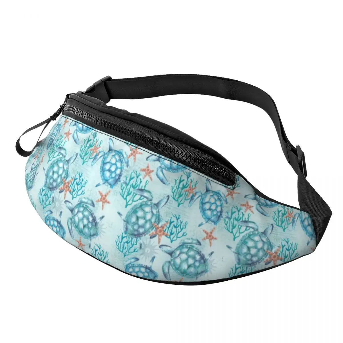 Blauwe Schildpad Heuptasje Custom Ocean Animal Crossbody Taillepakket Vrouwen Mannen Fietsen Camping Telefoon Geldzak