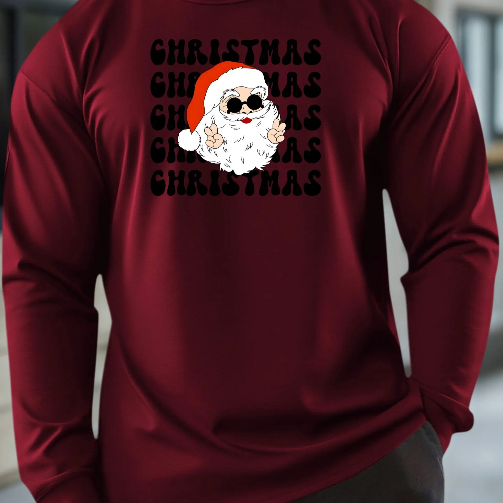 

Autumn And Winter Santa Claus Men's Long Sleeved T-shirts Fashion Street Casual Round Neck Shirt Holiday Party Men Clothing Tops