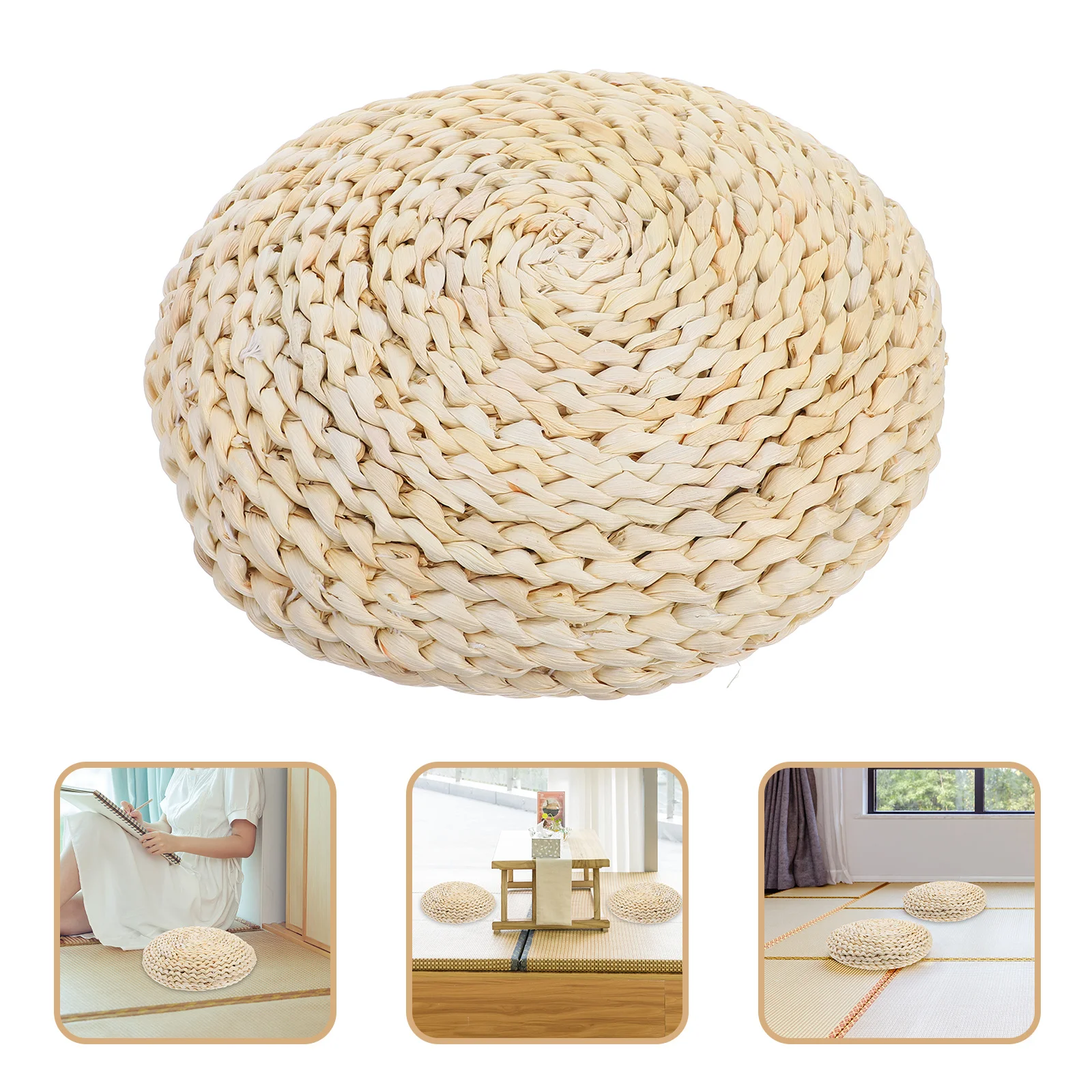 

1Pcs 30x30cm Straw Weave Yoga Cushion Round Handcrafted Meditation Pillow Plant Fiber Breathable Sitting Pad for Guest