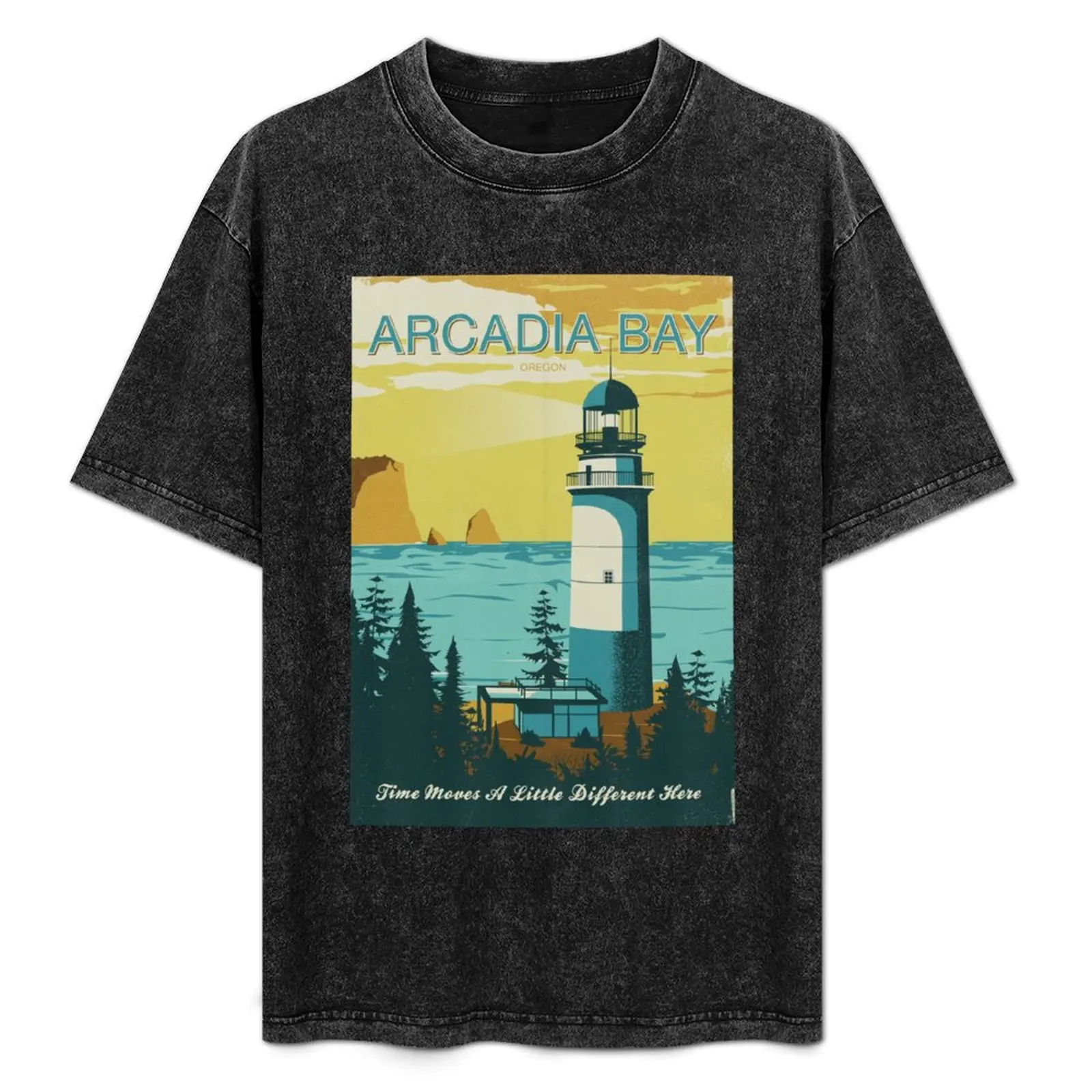

Arcadia Bay-винтажная футболка с плакатом для туризма, винтажная футболка для мальчиков, белые корейские модные рубашки с аниме для мужчин