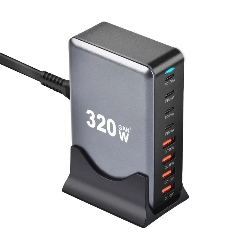 Cargador de escritorio GaN de 320W Cargador PD USB tipo C de 8 puertos