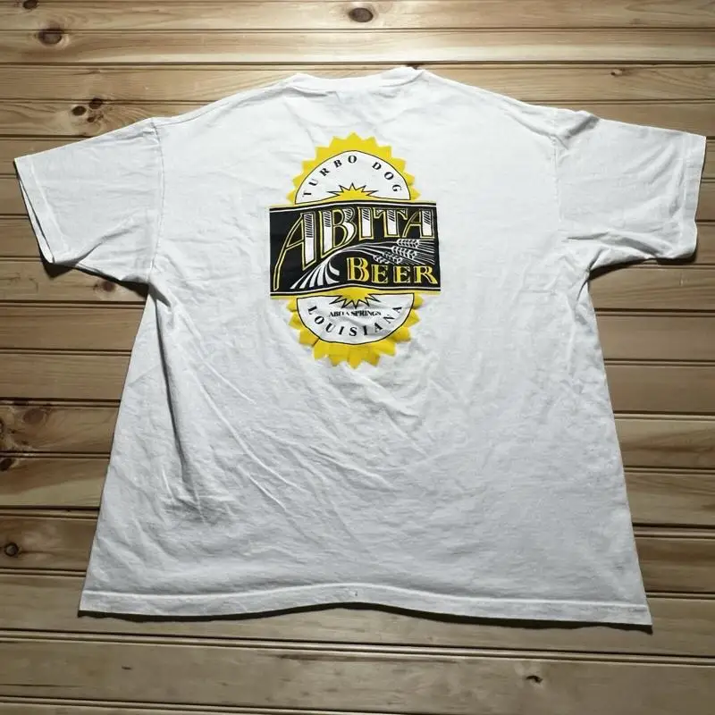 Vintage 90S Abita Springs Beer Turbo Dog White Logo Brewery Louisiana T Shirt Size