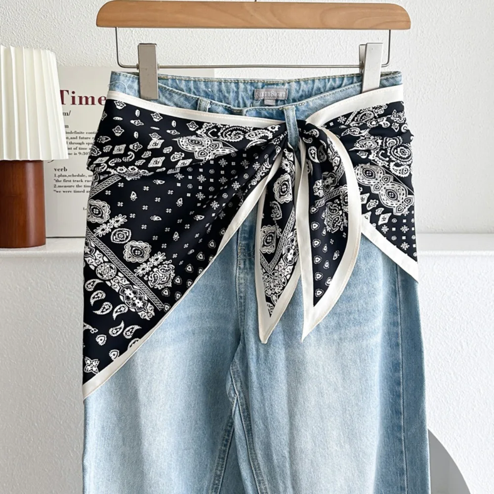 

Satin Silk Scarf Literary Style Ethnic Style Waist Triangle Scarf Belt Versatile Accessory Jeans Waist Accessory Women's Fashion