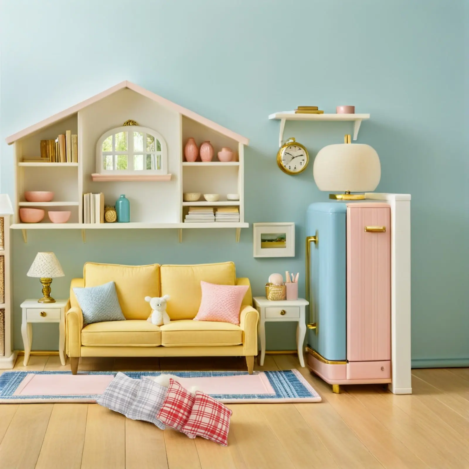 

4Pcs Miniature Pillow Soft Simulated Couch Cushion for Dollhouse Living Room Decor - Compact Fake Pillow Kids Pretend Play