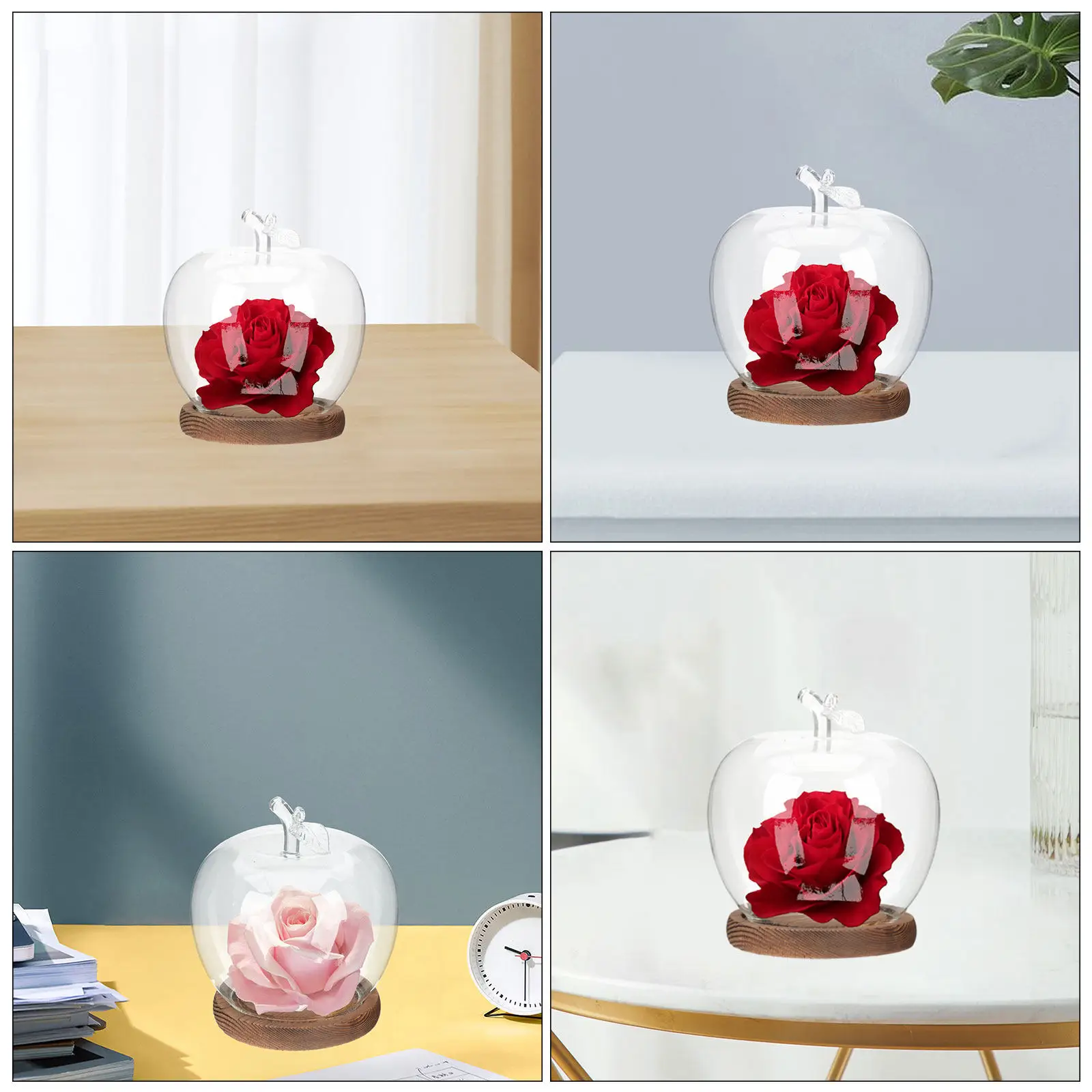 2Pcs Dome Wood Base For Art Display Christmas Table Decor Clear Cloche Protective Landscapes