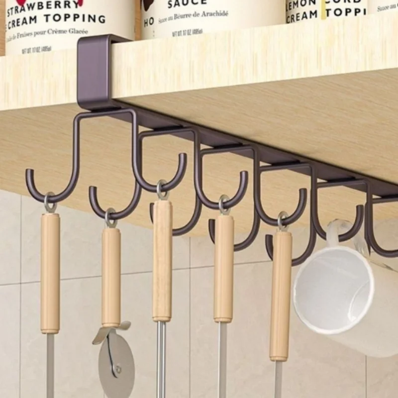 1PC Hole-free Kitchen Hook Rack, Iron Double-row Hook Hanging Rod, Kitchen Utensil Rack, Spoon and Shovel Rack, Wall Hanging